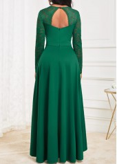Green High Low V Neck Lace Dress