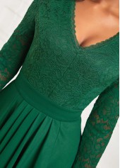 Green High Low V Neck Lace Dress