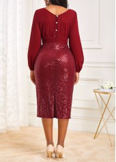 Wine Red V Neck Sequin Bodycon Dress