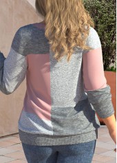 Light Pink Plus Size Contrast Color Sweatshirt