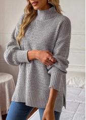 Round Neck Long Sleeve Grey Sweater