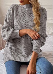 Round Neck Long Sleeve Grey Sweater