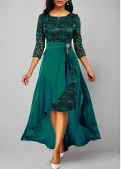 3/4 Sleeve Lace Patchwork Turquoise Dress