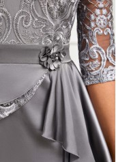 Lace Stitching Grey Peplum Waist Flounce Dress