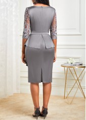 Lace Stitching Grey Peplum Waist Flounce Dress
