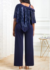 Sequin Navy Cold Shoulder Asymmetric Hem Jumpsuit