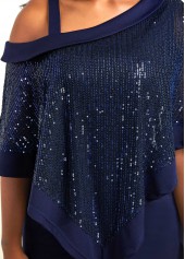 Sequin Navy Cold Shoulder Asymmetric Hem Jumpsuit