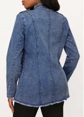 Denim Blue Button Stand Collar Long Sleeve Jacket