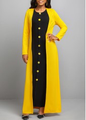 Yellow Button Dress and Long Sleeve Cardigan