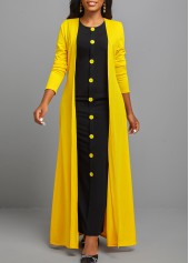 Yellow Button Dress and Long Sleeve Cardigan