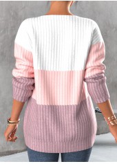 Plus Size Contrast Zipper Light Pink Round Neck Sweatshirt