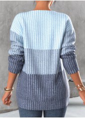 Plus Size Contrast Zipper Light Blue Round Neck Sweatshirt