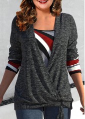 Plus Size Geometric Print Drawstring Dark Grey T Shirt