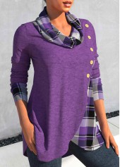 Plus Size Tartan Print Cross Hem Dusty Purple Sweatshirt