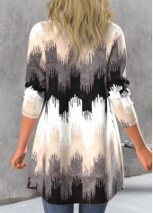 Geometric Print Button Black Long Sleeve Coat