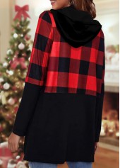 Tartan Print Pocket Black Long Sleeve Coat