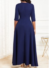 Asymmetric Hem V Neck Navy Jumpsuit