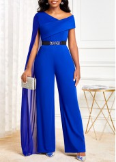 Royal Blue Asymmetrical Neck Mesh Jumpsuit