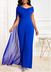 Royal Blue Asymmetrical Neck Mesh Jumpsuit