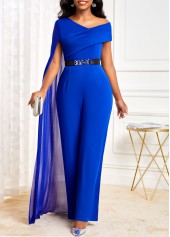 Royal Blue Asymmetrical Neck Mesh Jumpsuit