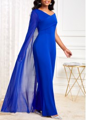 Royal Blue Asymmetrical Neck Mesh Jumpsuit