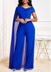 Royal Blue Asymmetrical Neck Mesh Jumpsuit