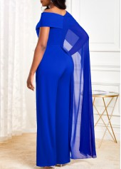 Royal Blue Asymmetrical Neck Mesh Jumpsuit