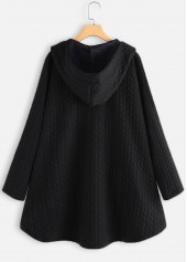 Black Hooded Long Sleeve Pocket Coat