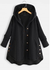 Black Hooded Long Sleeve Pocket Coat