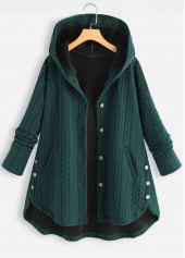 Pocket Blackish Green Hooded Long Sleeve Coat