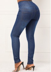Dark Blue Skinny Button High Waisted Jeans