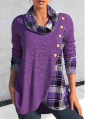 Plus Size Tartan Print Cross Hem Dusty Purple Sweatshirt