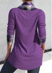 Plus Size Tartan Print Cross Hem Dusty Purple Sweatshirt