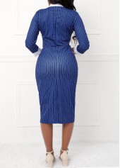 Striped Contrast Binding Dark Blue Bodycon Dress