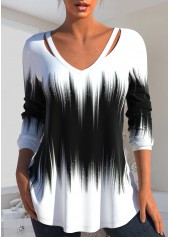 Ombre Cut Out Black V Neck T Shirt