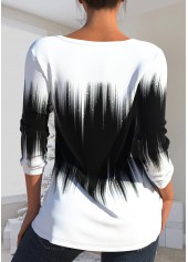Ombre Cut Out Black V Neck T Shirt
