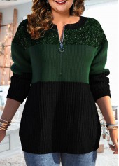 Plus Size Green Long Sleeve Round Neck Sweatshirt