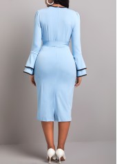 Contrast Binding Belted Light Blue Bodycon Dress