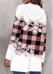 Plaid Pocket Pink Hooded Long Sleeve Coat
