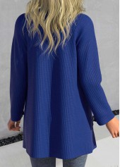 Plus Size Dark Blue Long Sleeve Pocket Coat