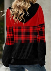 Plaid Patchwork Red Long Sleeve Hoodie