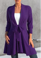 Dark Purple Plus Size Bowknot Long Sleeve Cardigan
