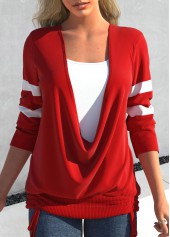 Fake 2in1 Square Neck Red T Shirt