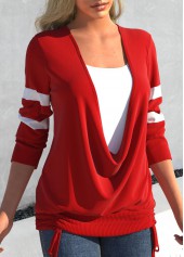 Fake 2in1 Square Neck Red T Shirt