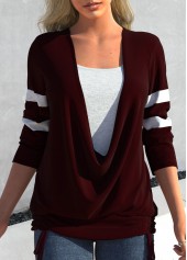 Plus Size Faux Two Piece Tie Side Deep Red T Shirt