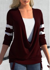 Plus Size Faux Two Piece Tie Side Deep Red T Shirt