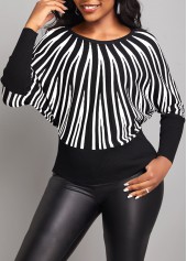 Geometric Print Round Neck White Long Sleeve Sweater