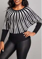 Geometric Print Round Neck White Long Sleeve Sweater