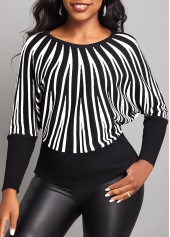 Geometric Print Round Neck White Long Sleeve Sweater