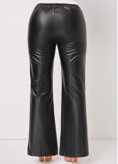 Faux Leather Flare Leg Black Elastic Waist Pants